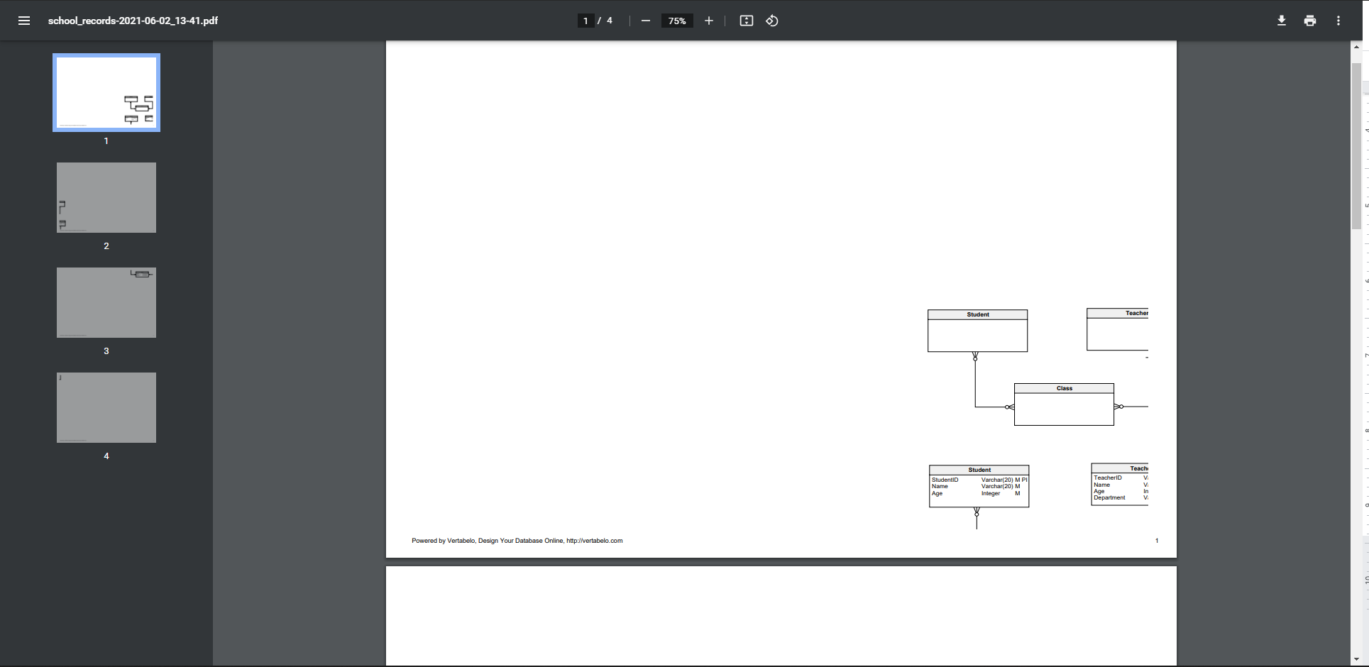 Printing your database model in Vertabelo 