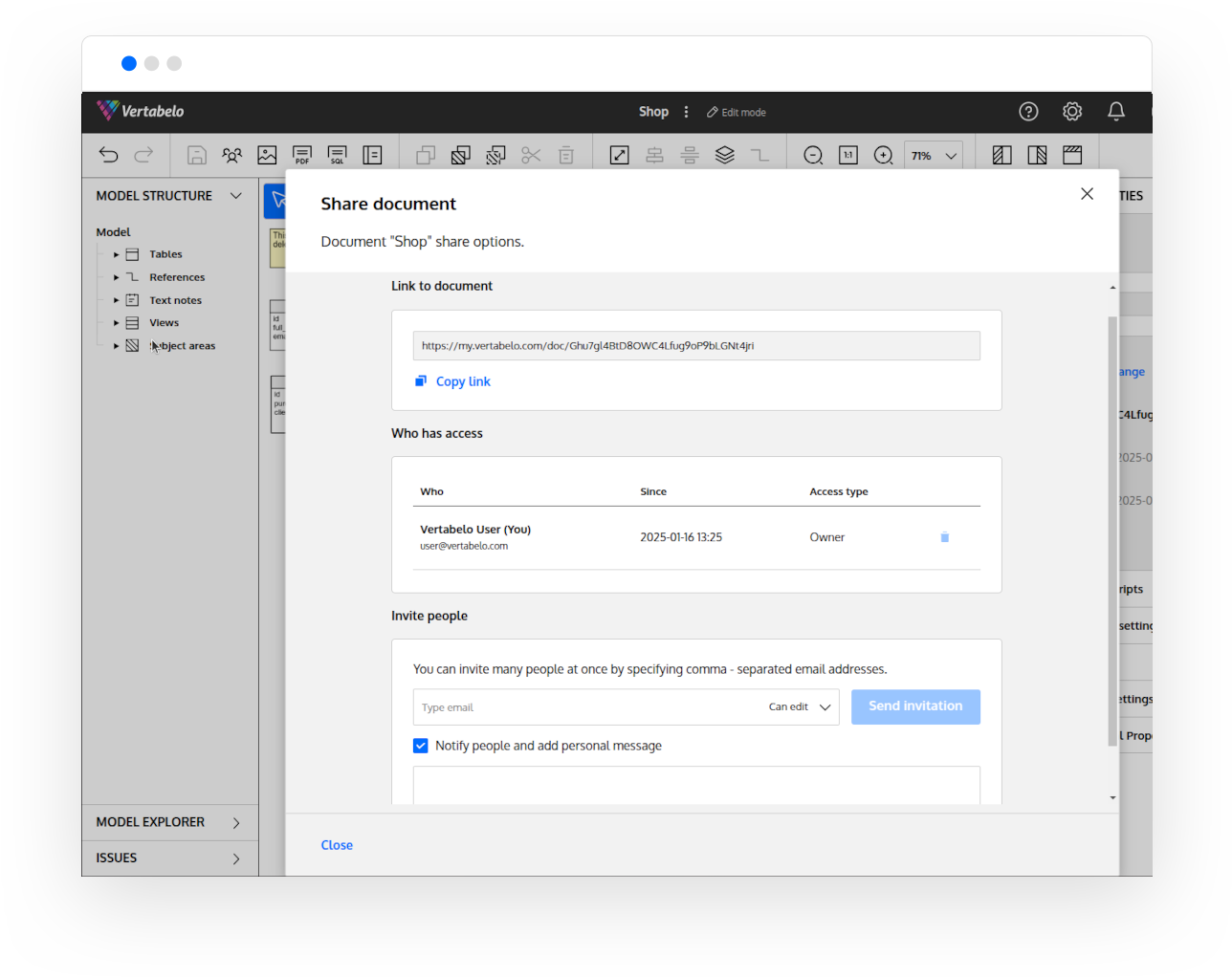 Features | Vertabelo Database Modeler