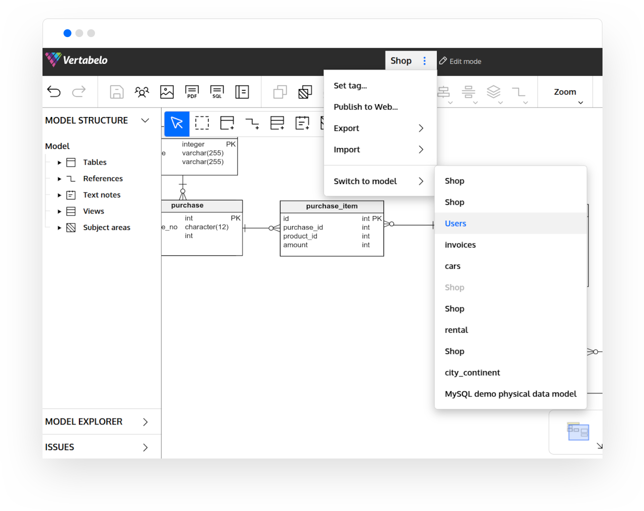 Features | Vertabelo Database Modeler