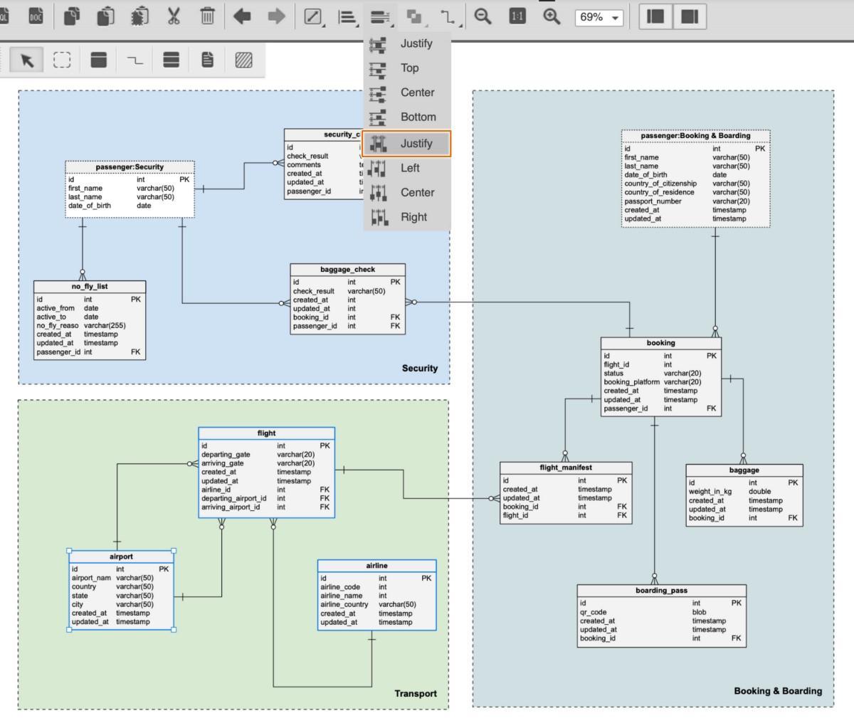 How to align elements in Vertabelo?