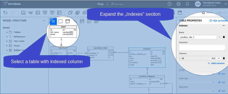 Expand the properties of the index you want to make unique