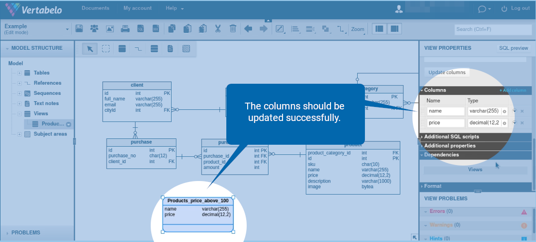 How to Add a View to a Data Model in Vertabelo | Vertabelo Database Modeler