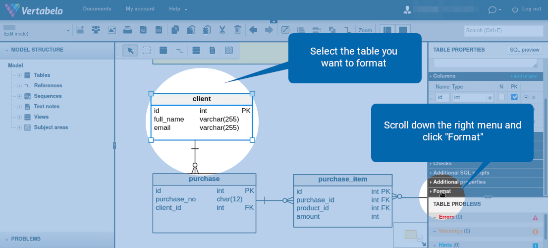 How to Format an Entity/Table in Vertabelo
