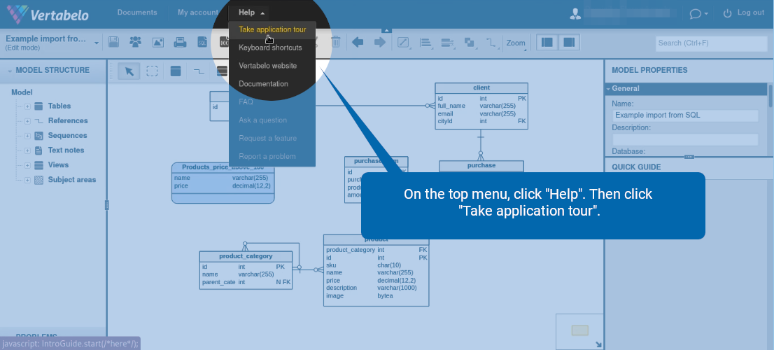 How to Get Help in Vertabelo | Vertabelo Database Modeler