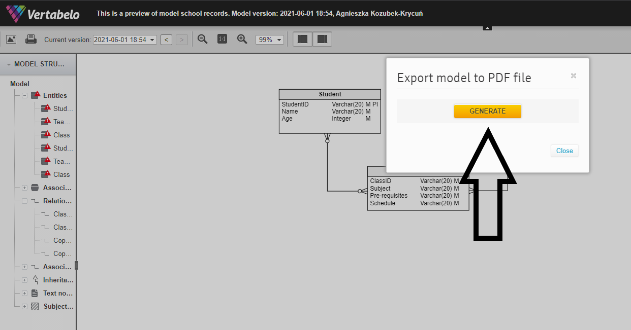 Printing your database model in Vertabelo 