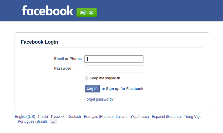 User accesses the Facebook login form where they authenticate their identity