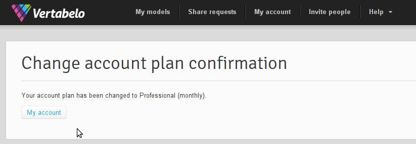 Change account plan confirmation screen