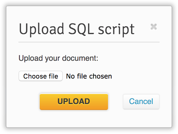 Upload SQL scripts pop-up