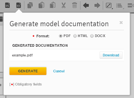 Generate model documentation – Download button
